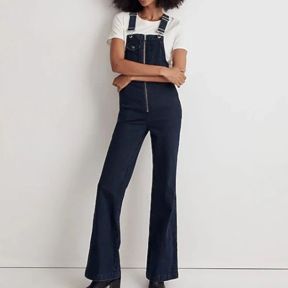 Madewell High-Rise Loose Flare Overalls in Ashlane Wash size 4 - Picture 1 of 11